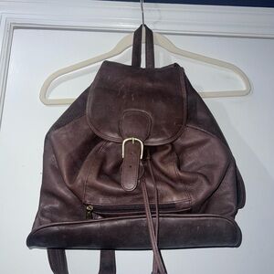 Dark Brown Leather Backpack with Buckle Style Magnetic Flap